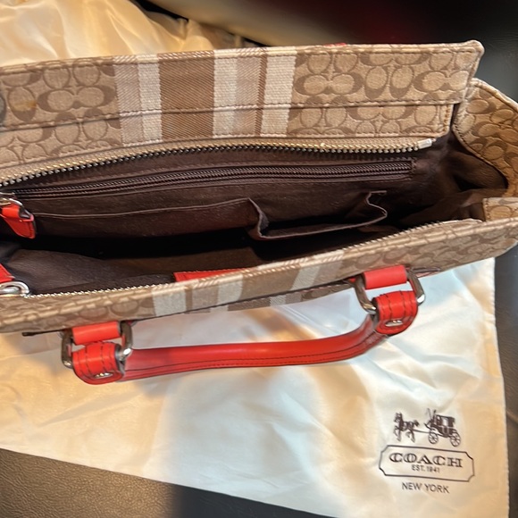 Vintage. Authentic. Leather and Canvas Orange Coach Satchel with Silver Details. - Picture 3 of 10